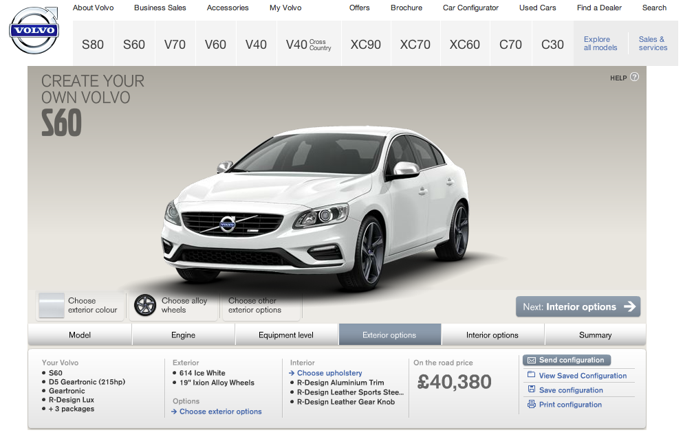 volvo s60 конфигуратор